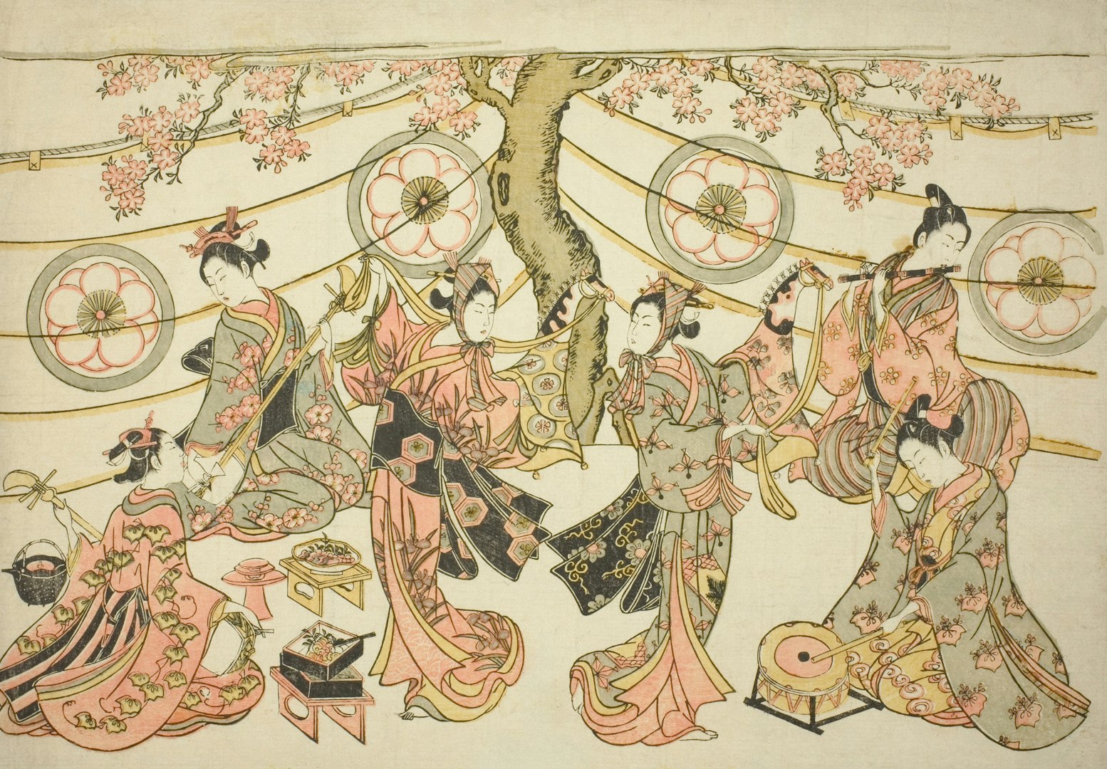 Antique East Asian painting of a festive procession with decorated carts, for Phillip Weber’s channeled soundscape music