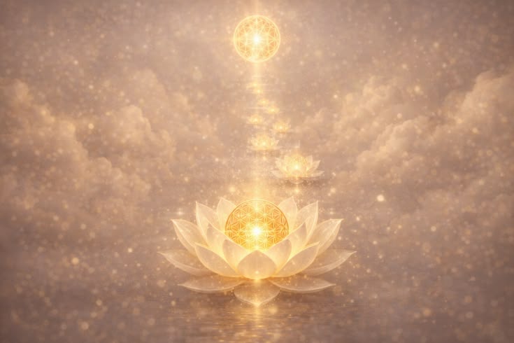 Golden lotus mandala radiating light, for the Awakening Your Light Body meditation course