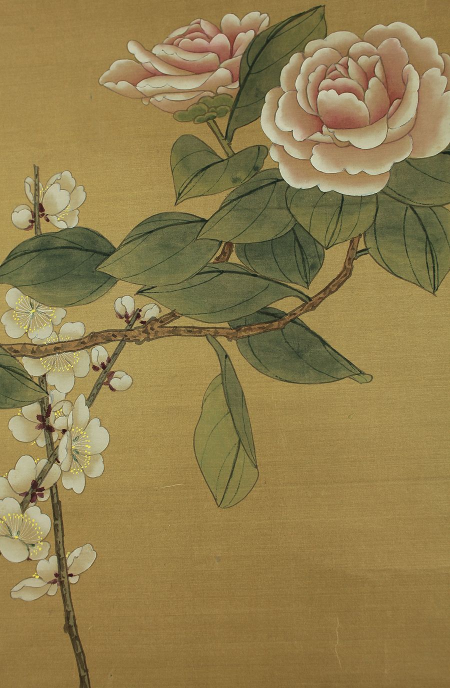 Chinese painting of peonies and white blossoms on a branch, for Wendy Lang’s journal on qigong, channeling and the healing arts