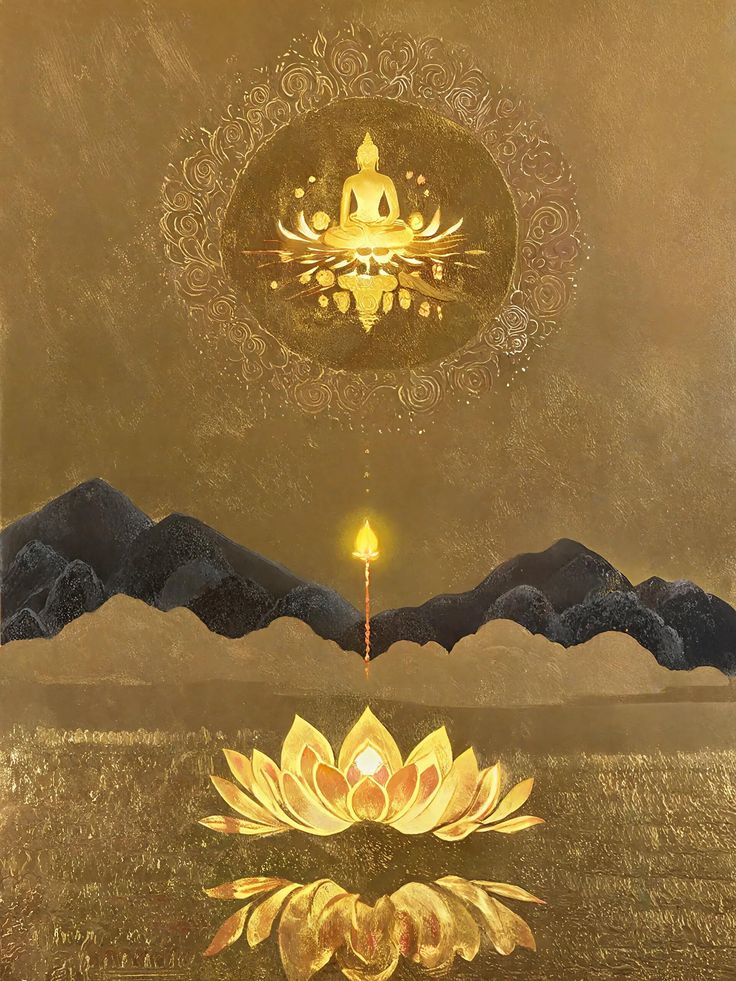 Golden figure of light seated within a radiant circle above the mountains, for the Radiance Self-Exciting Light Body course